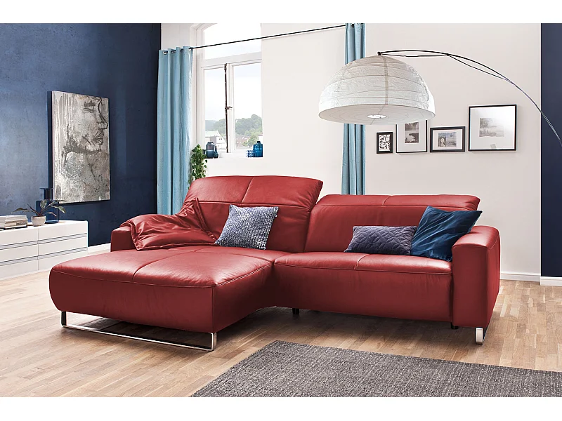 Ecksofa - Hochglanz Rot Leder - YORK