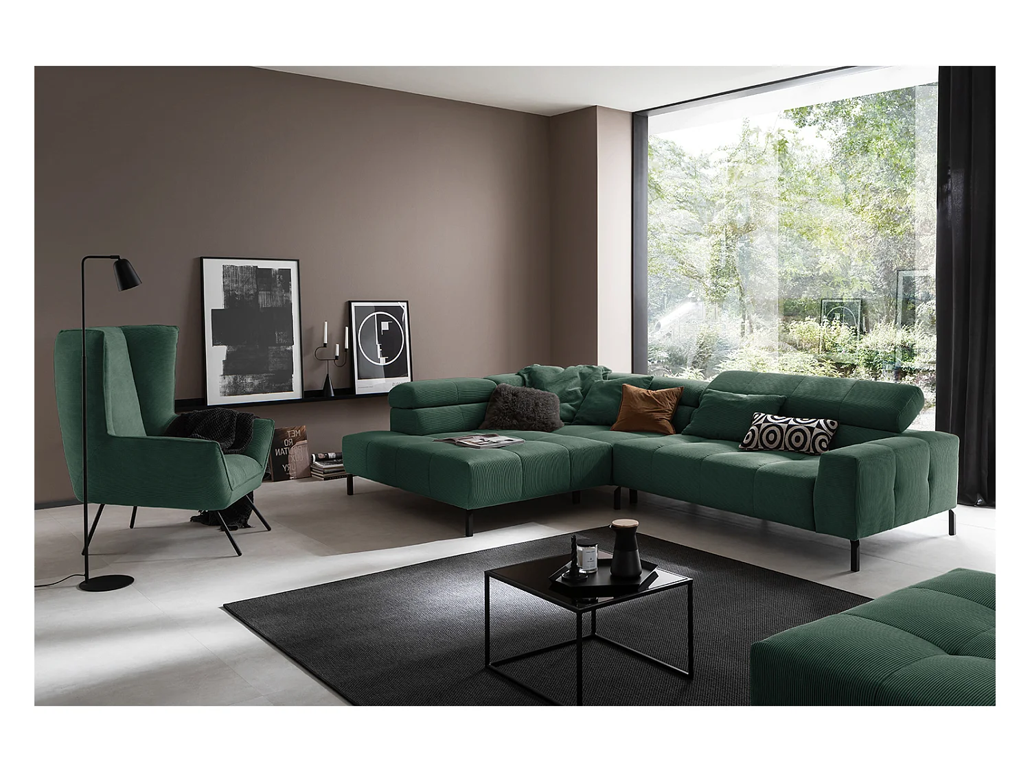 Ecksofa - Smaragdgrün Cord - OHIO