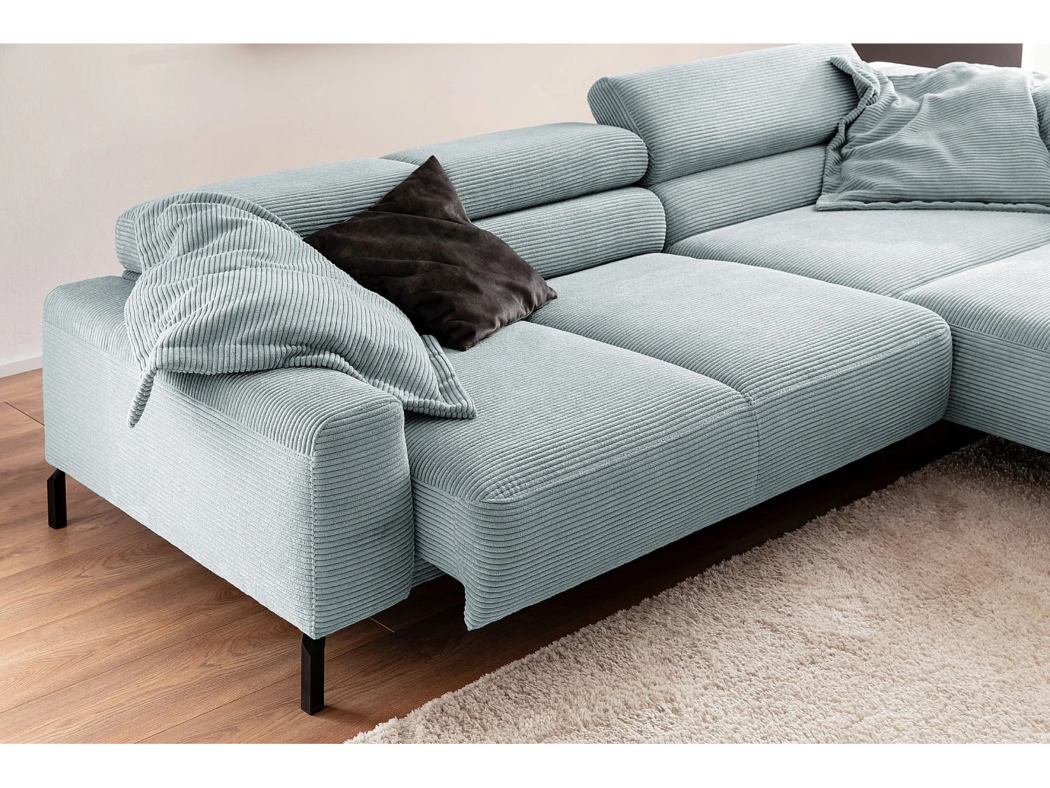 Ecksofa - Hellblau Cord - DELIA