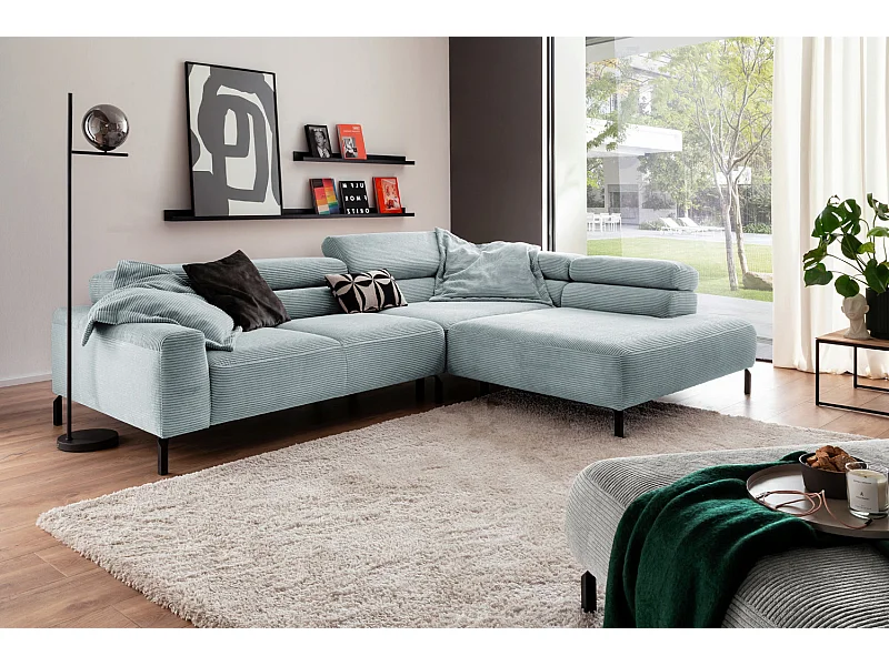 Ecksofa - Hellblau Cord - DELIA