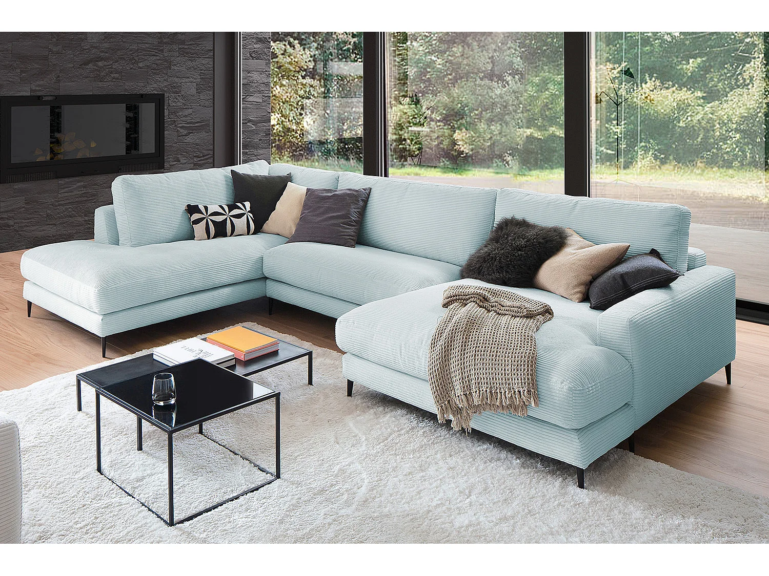 Wohnlandschaft - Hellblau Cord - CARA