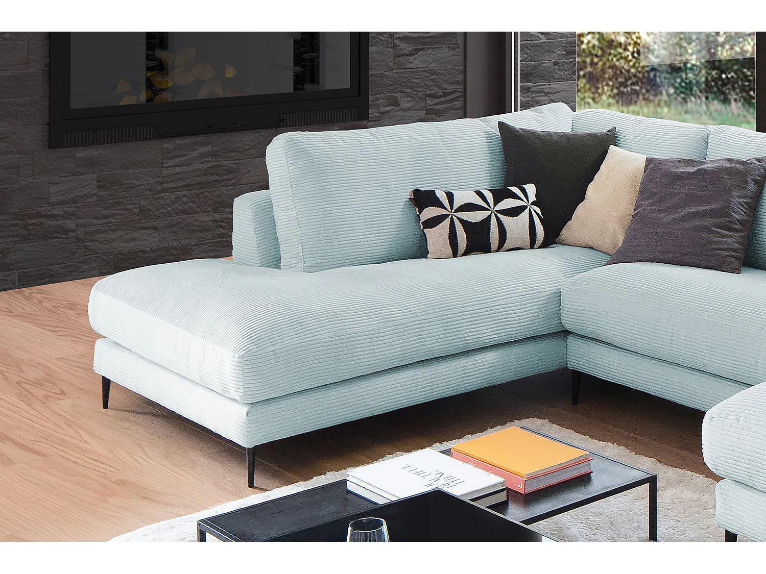 Wohnlandschaft - Hellblau Cord - CARA