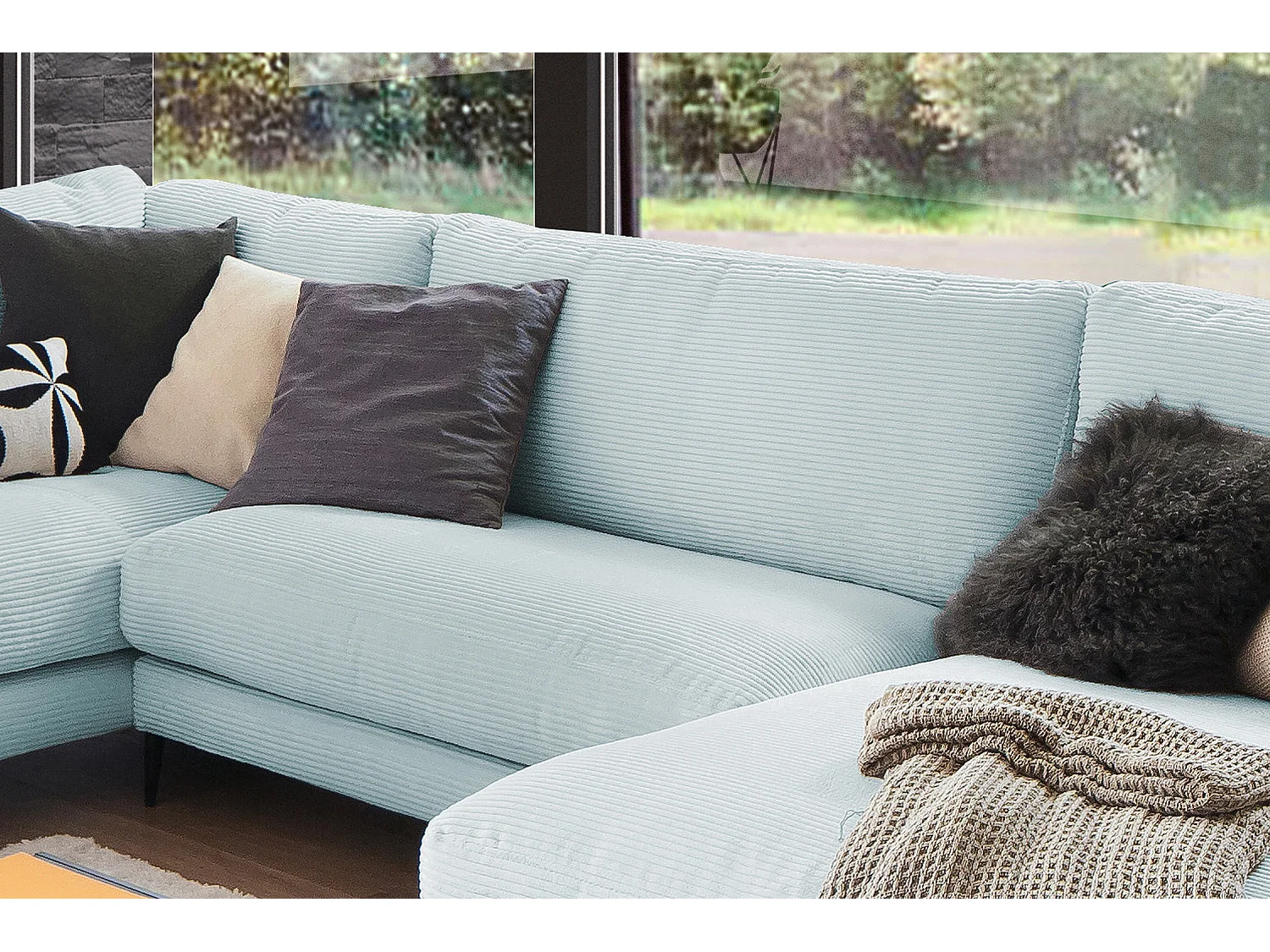 Wohnlandschaft - Hellblau Cord - CARA