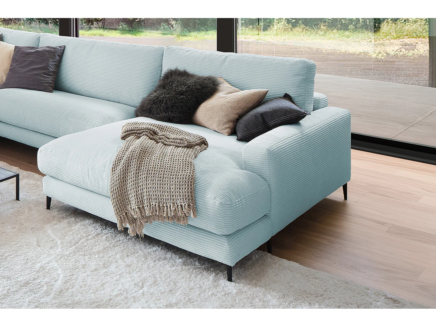 Wohnlandschaft - Hellblau Cord - CARA