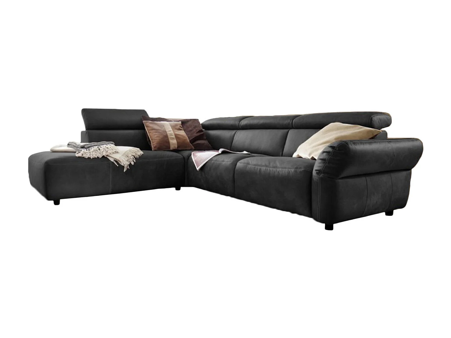 Ecksofa - Schwarz Leder - RISO