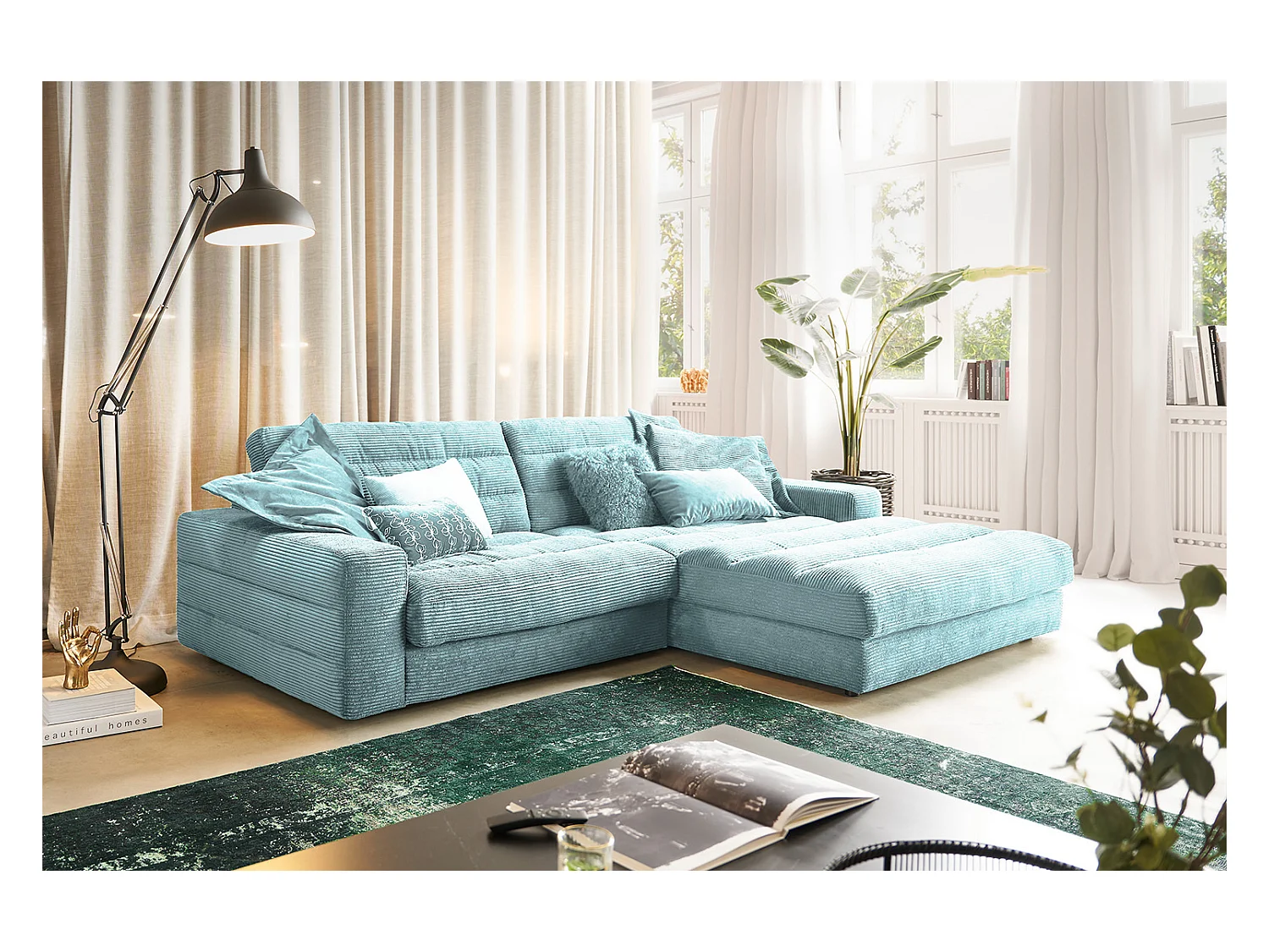 Ecksofa - Hellblau Cord - LANA