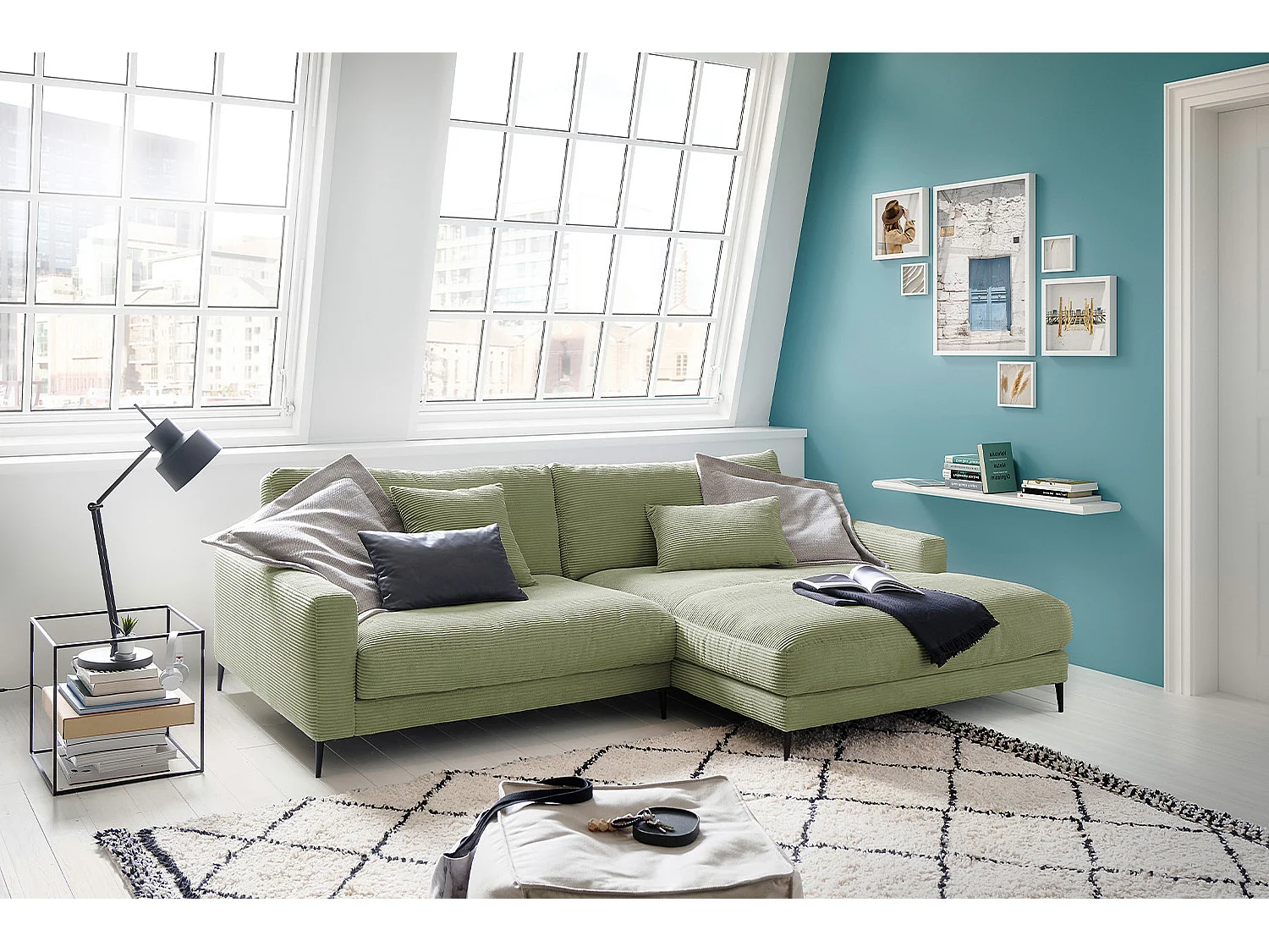 Ecksofa - Grün Cord - CARA