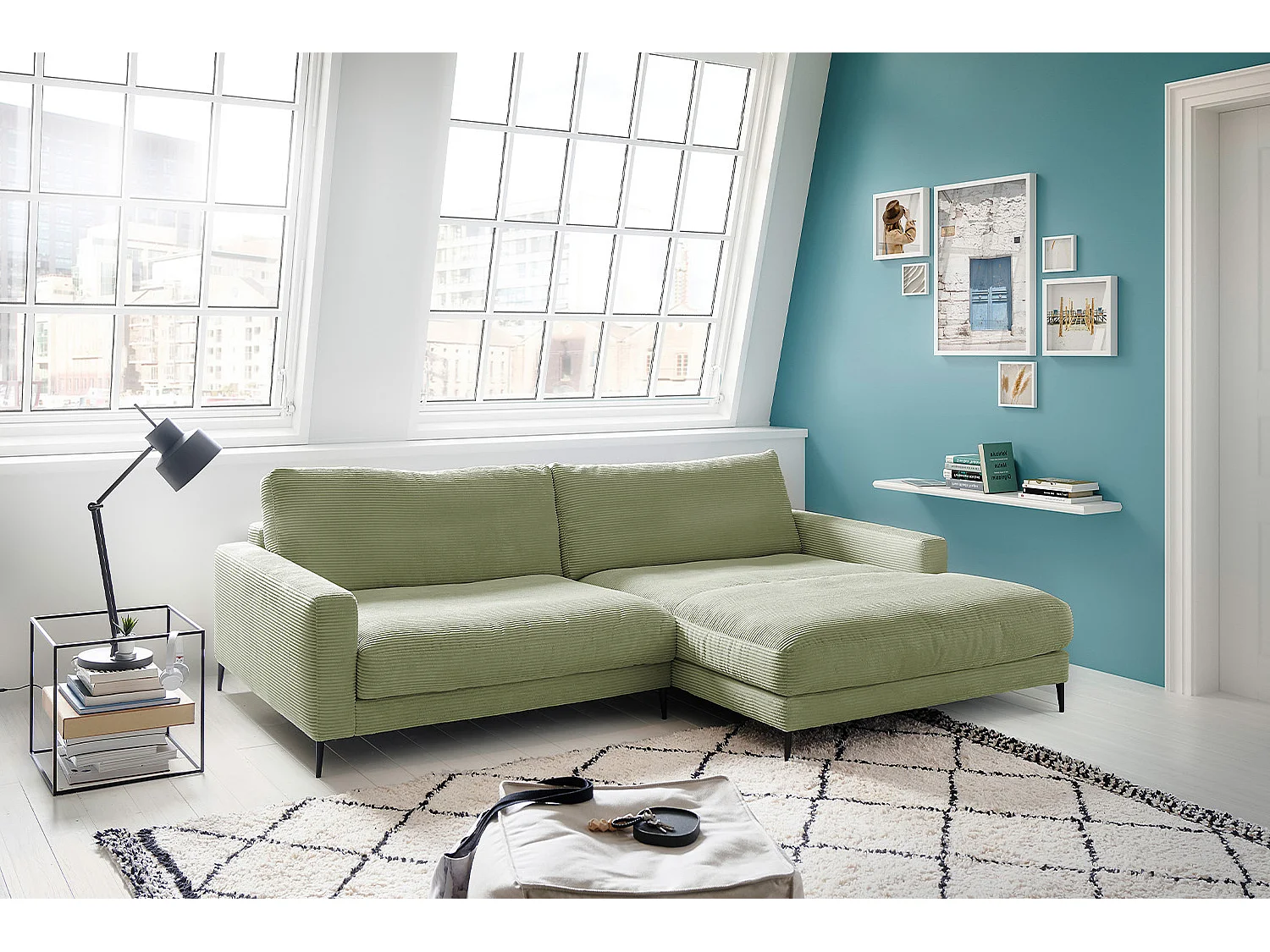 Ecksofa - Grün Cord - CARA
