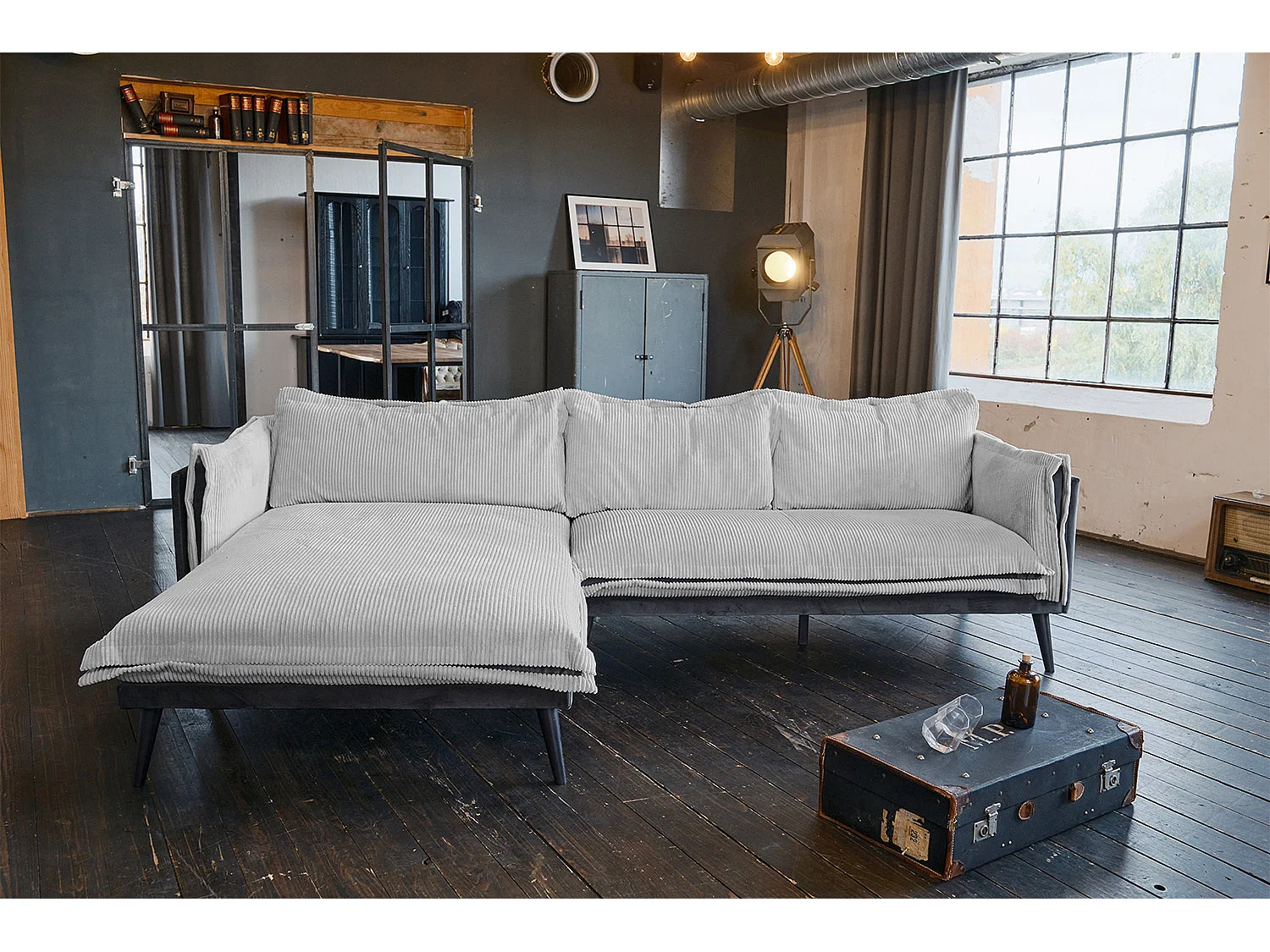 Ecksofa - Hellgrau Velvet - QUENYA