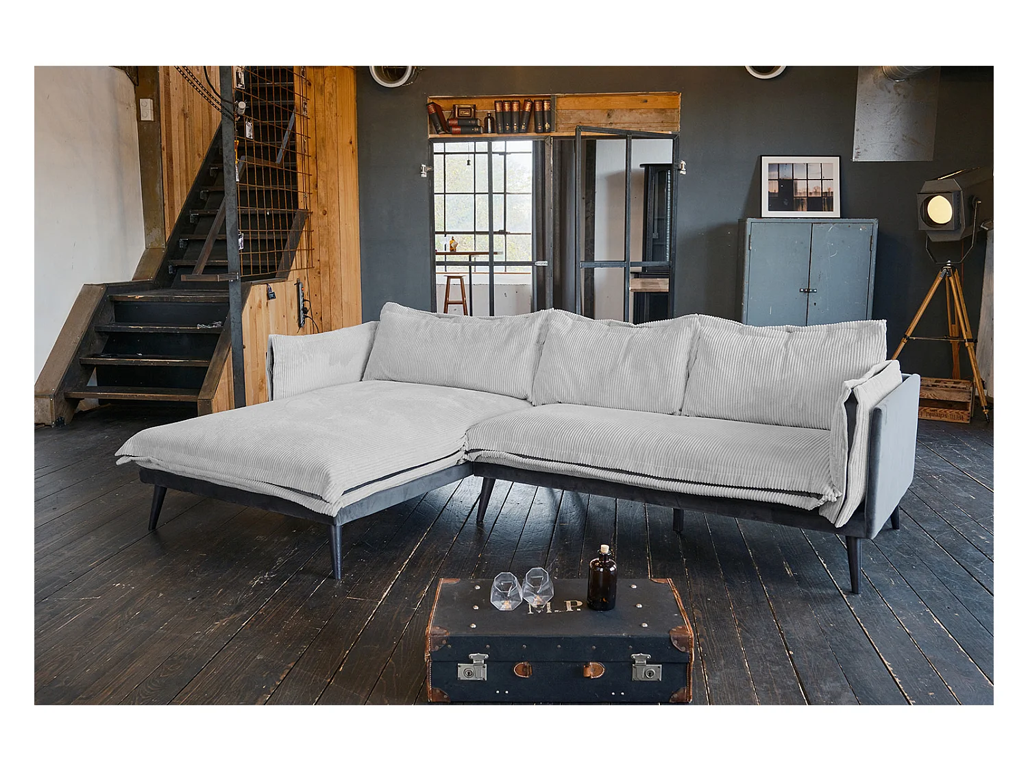 Ecksofa - Hellgrau Velvet - QUENYA