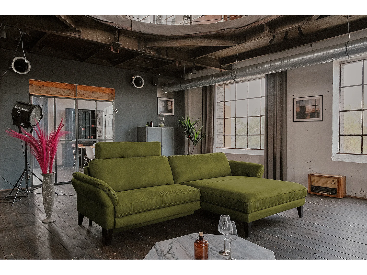 Ecksofa - Grün Webstoff - MALTA