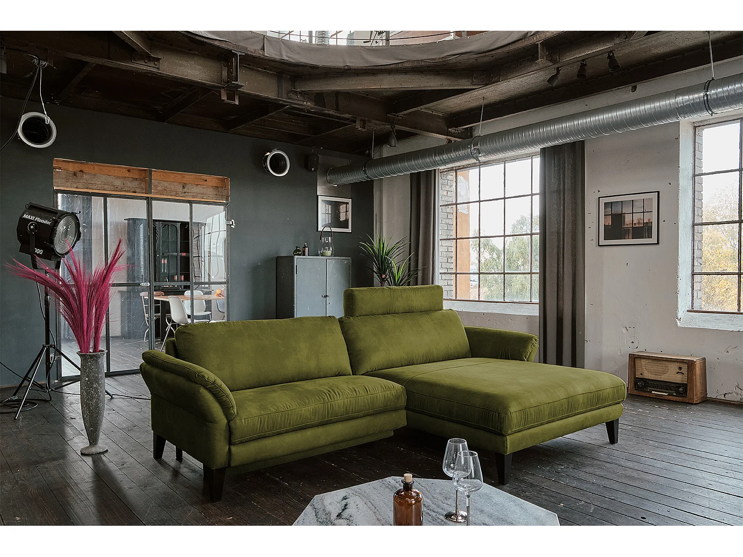 Ecksofa - Grün Webstoff - MALTA