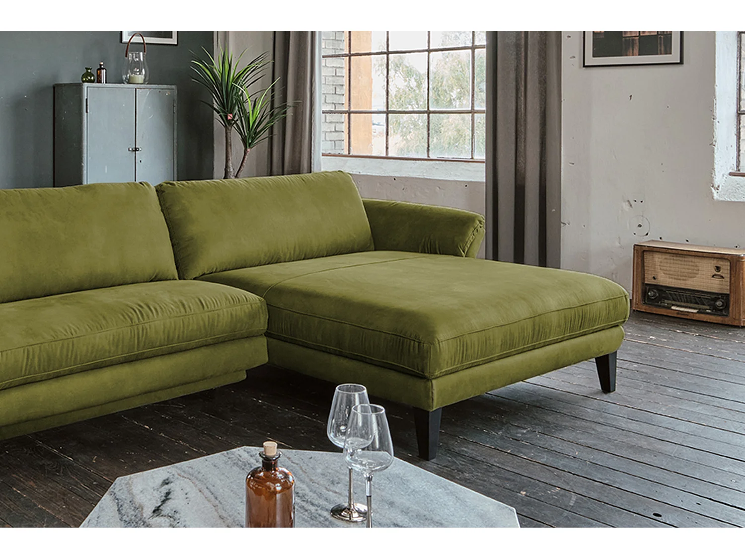 Ecksofa - Grün Webstoff - MALTA