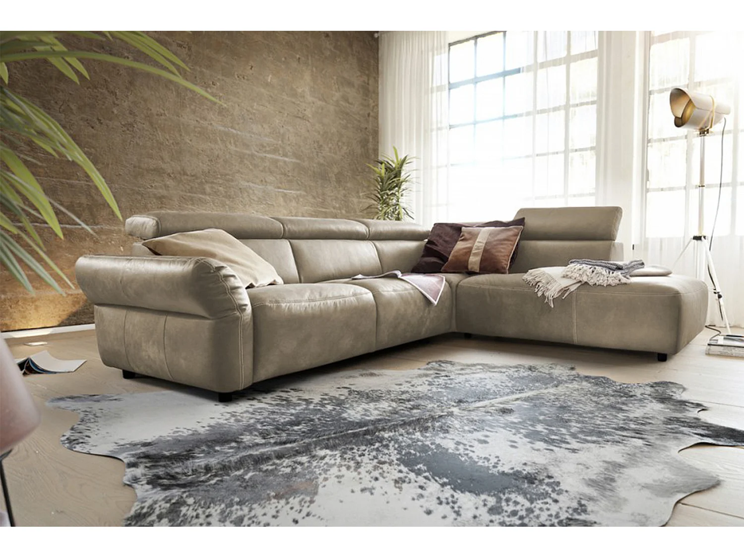 Ecksofa - Grau Leder - RISO