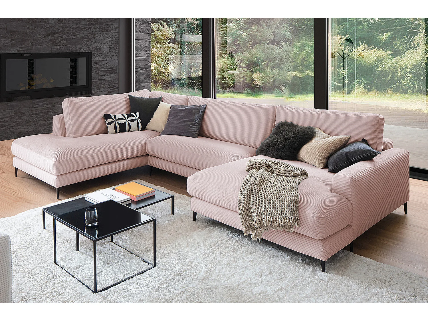 Wohnlandschaft - Pink Cord - CARA