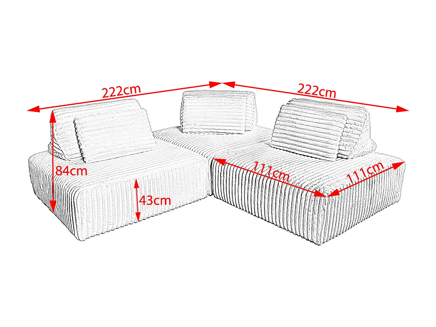 Modulsofa - Cremeweiß Cord - WIOLO SOFT