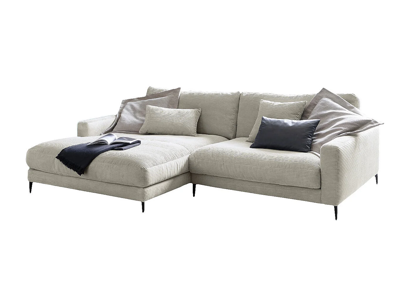Ecksofa - Hellgrau Cord - CARA