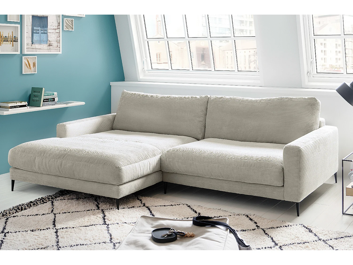 Ecksofa - Hellgrau Cord - CARA