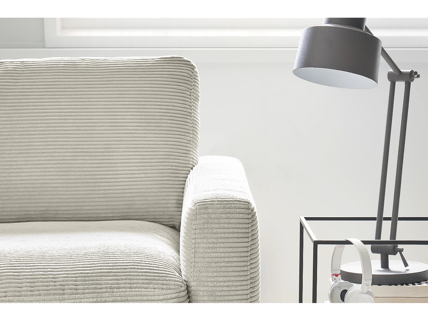 Ecksofa - Hellgrau Cord - CARA