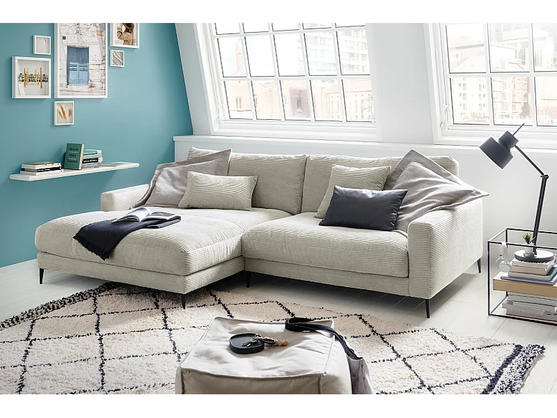 Ecksofa - Hellgrau Cord - CARA