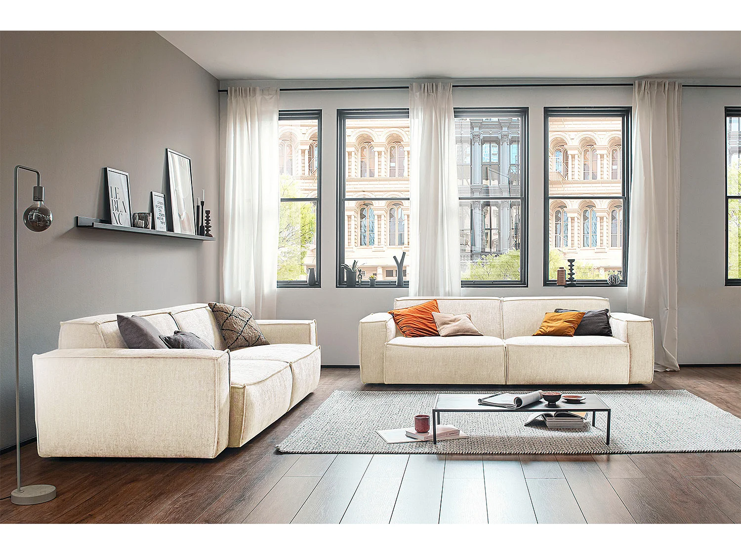 Sofa - Cremeweiß Webstoff - SAMU