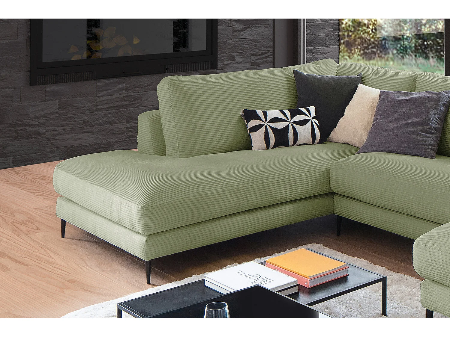 Wohnlandschaft - Grün Cord - CARA