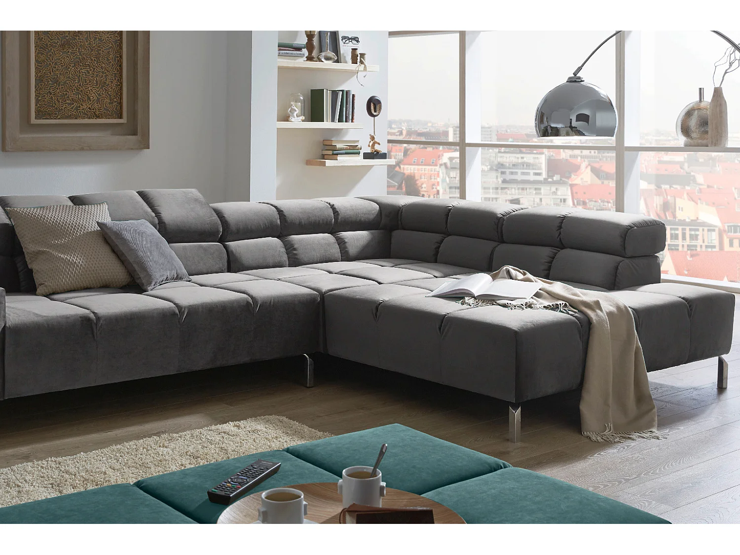 Ecksofa - Grau Velvet - NELSON