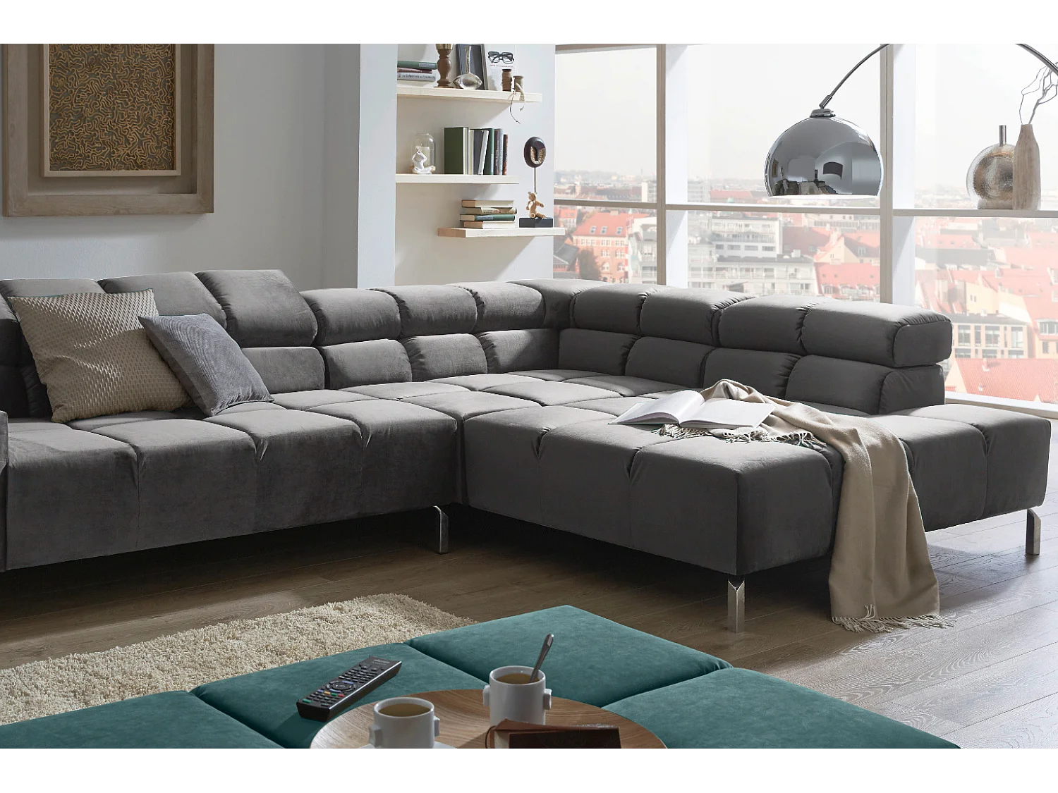Ecksofa - Grau Velvet - NELSON