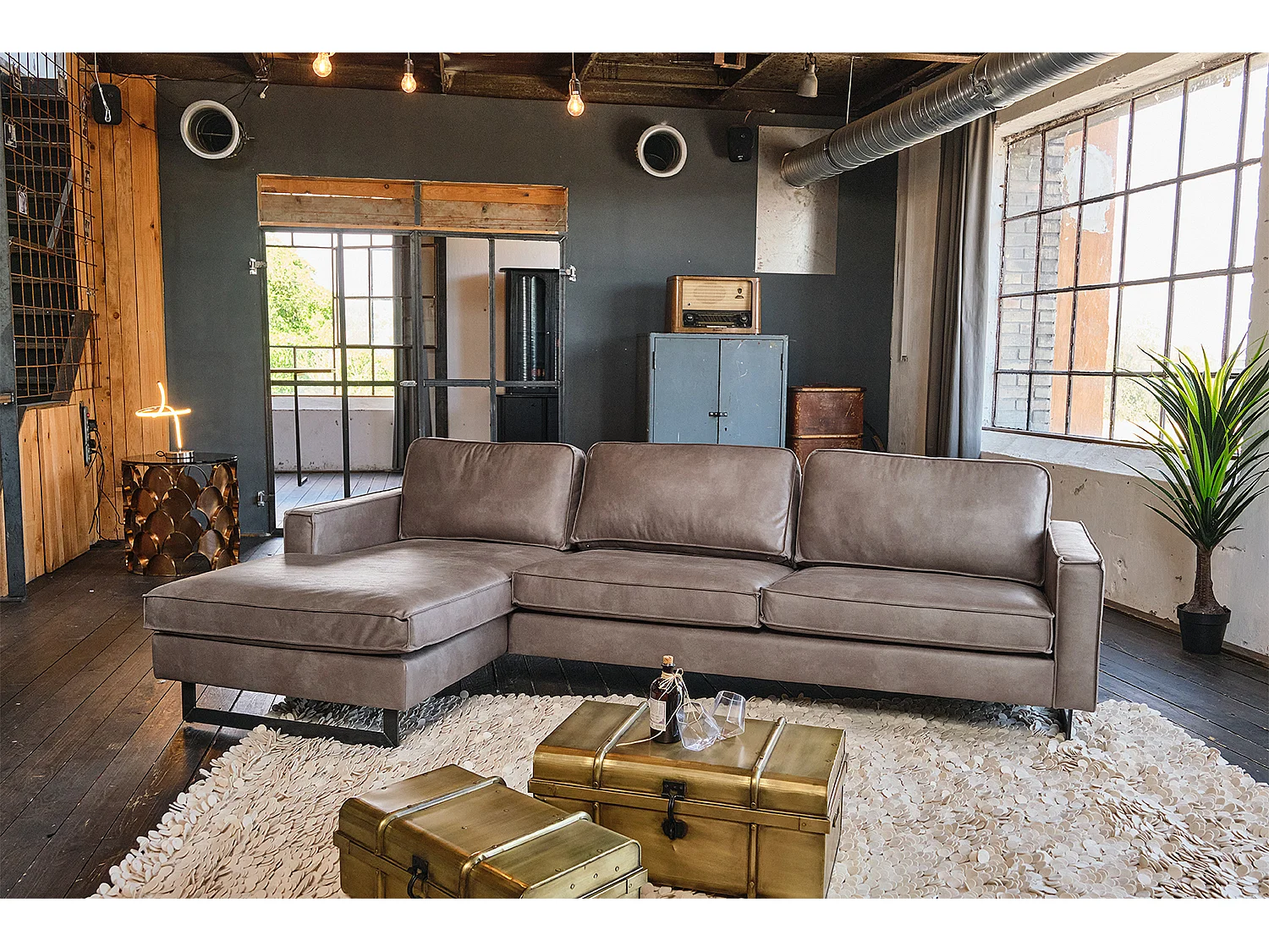 Hoekbank - Antraciet Imitatieleer - VILNIUS