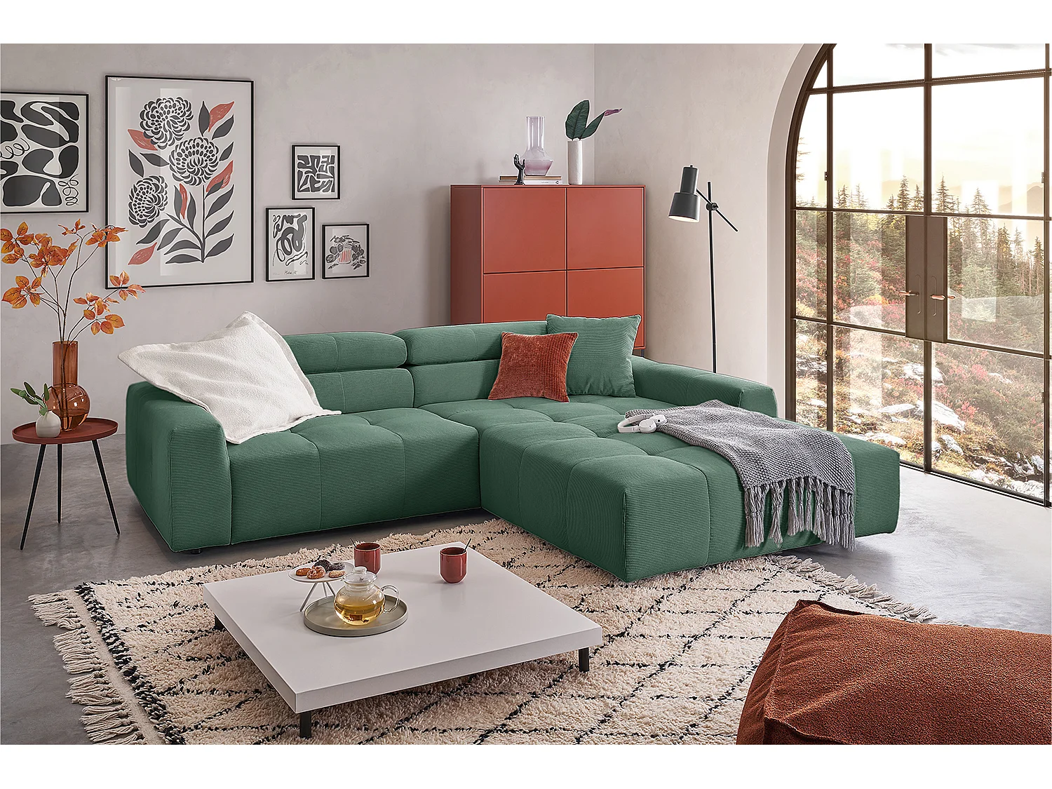 Ecksofa - Smaragdgrün Cord - RENO