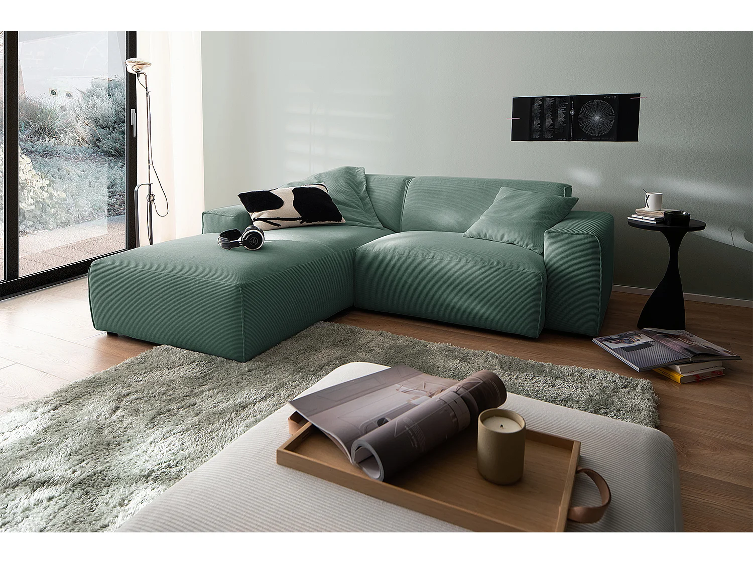 Ecksofa - Smaragdgrün Cord - RANI