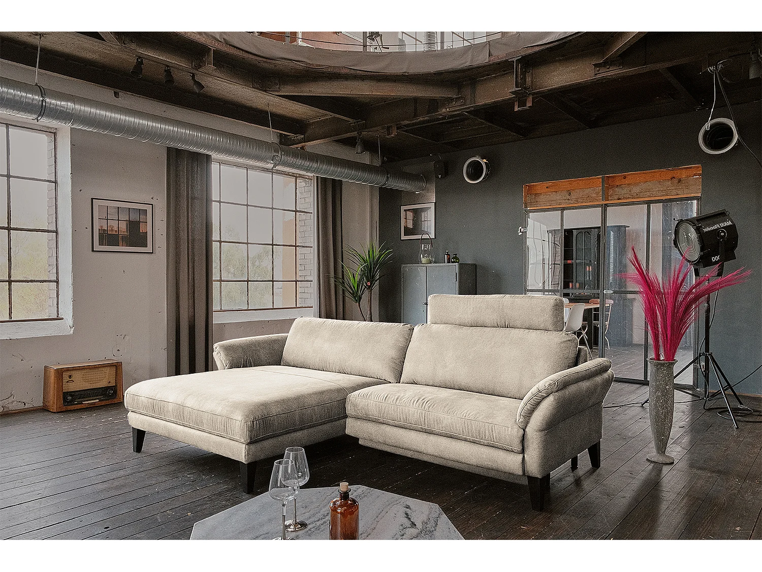 Ecksofa - Beige Webstoff - MALTA