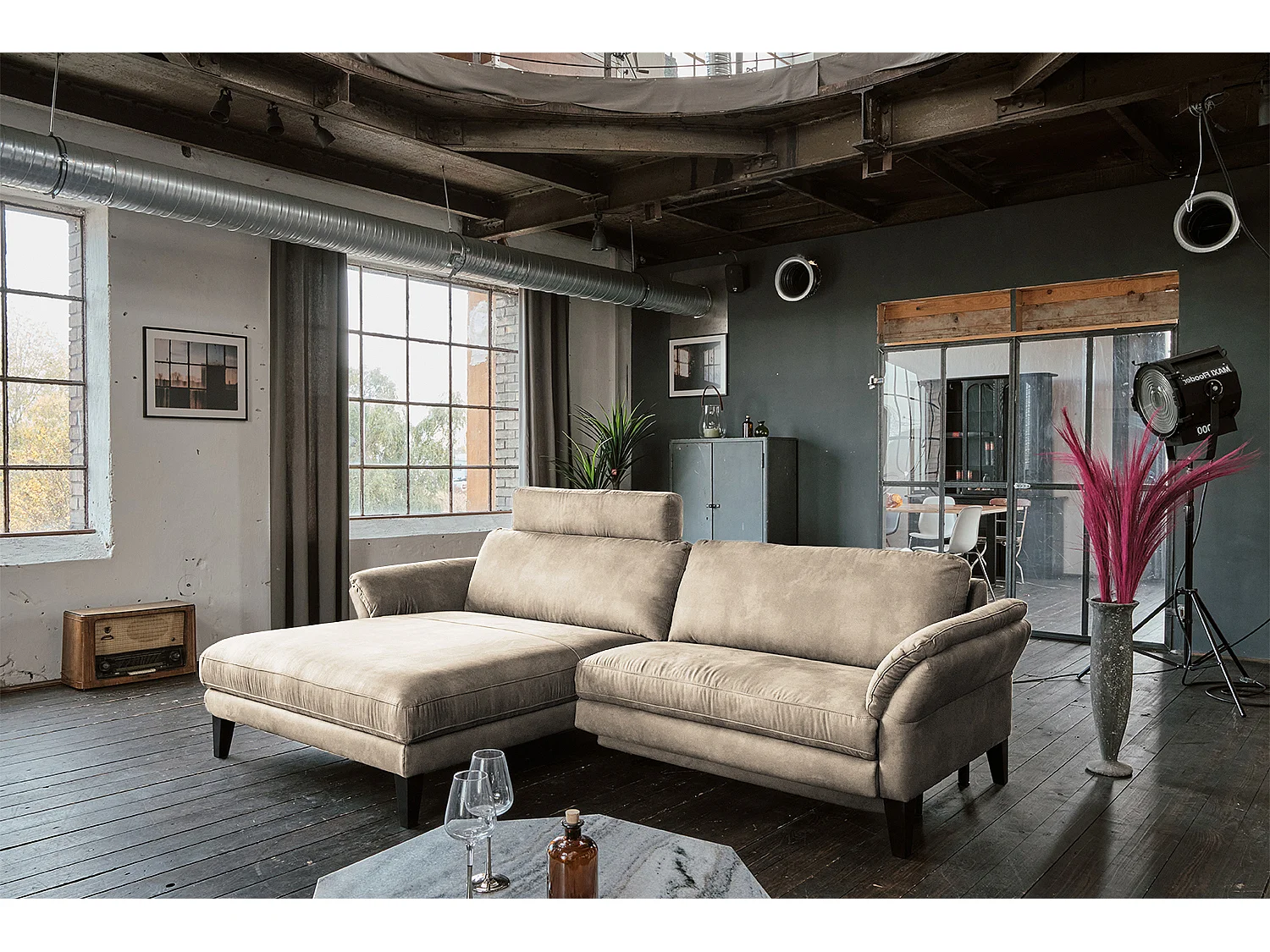 Ecksofa - Beige Webstoff - MALTA