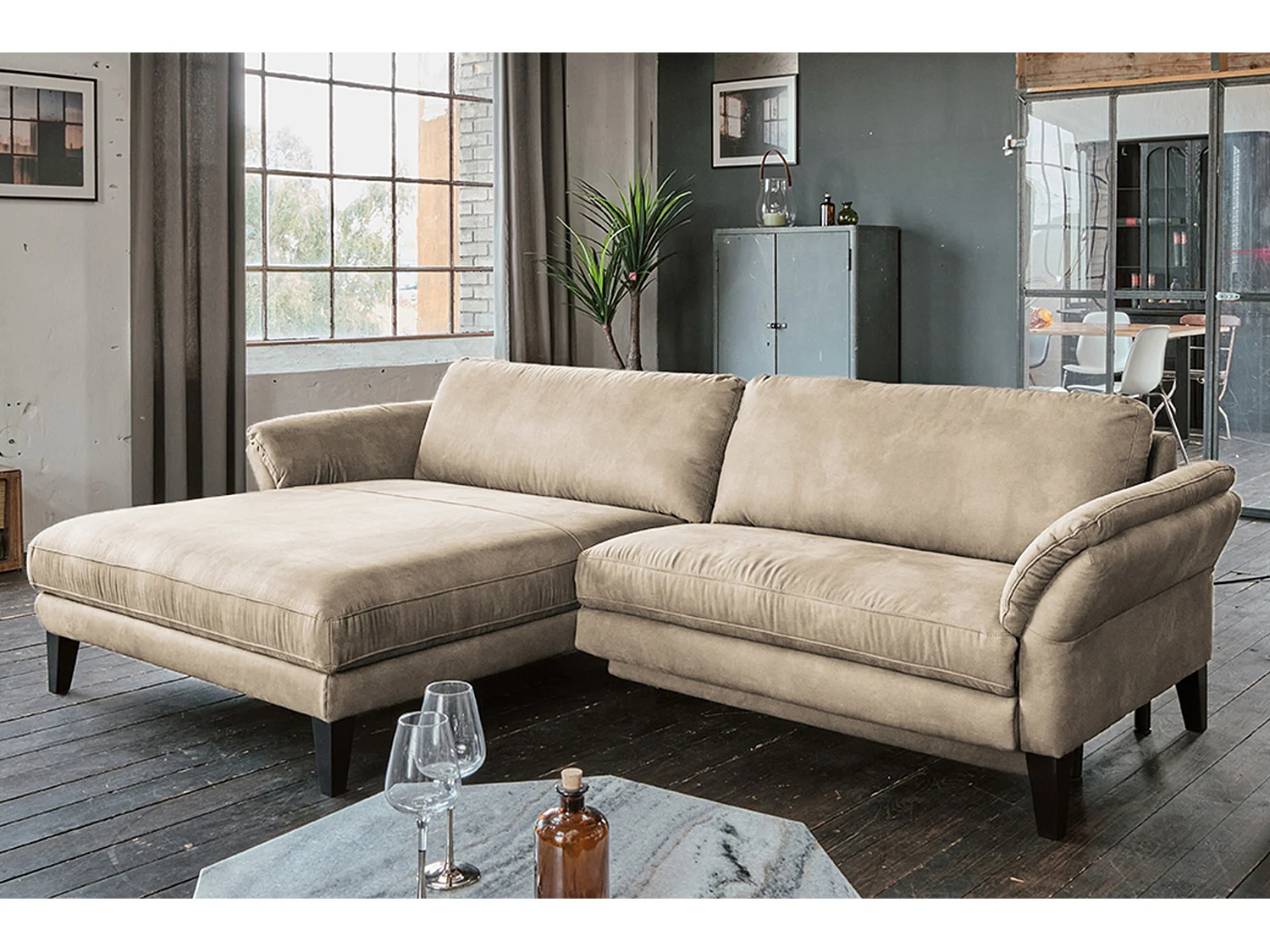 Ecksofa - Beige Webstoff - MALTA