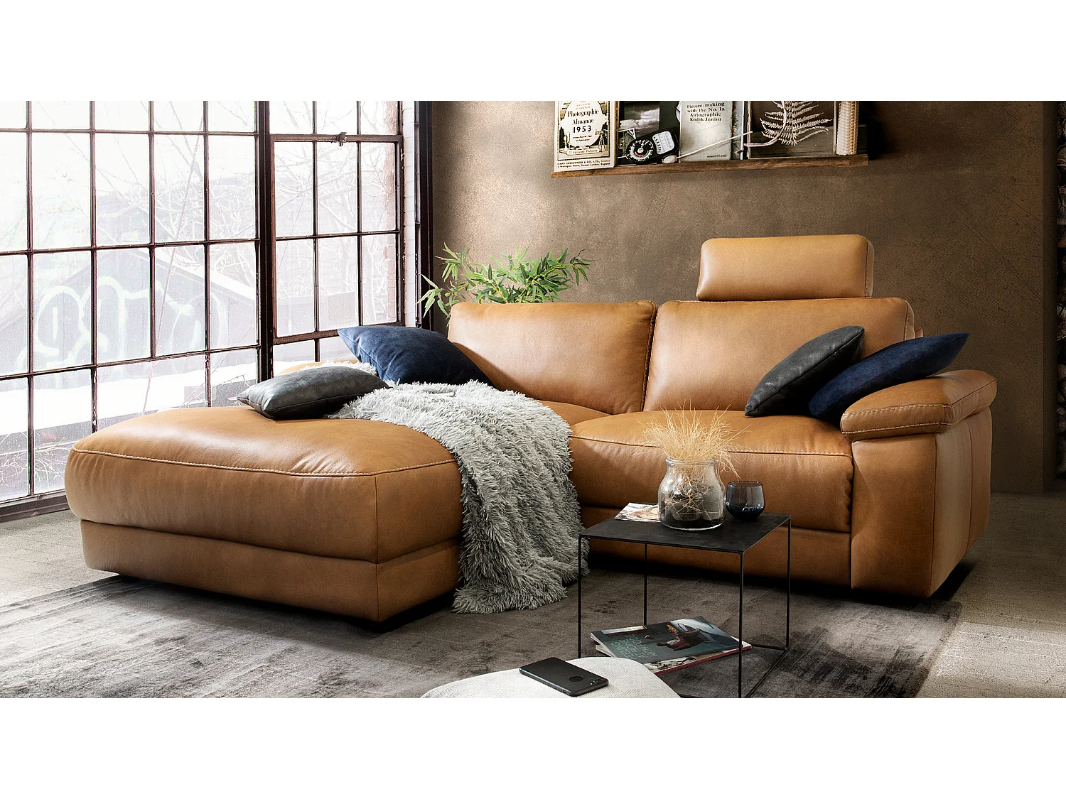 Divano angolare - bruno-rossastro pelle - LOLA
