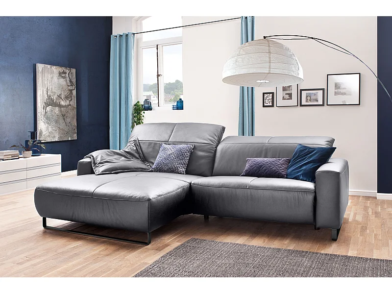 Ecksofa - Hellgrau Leder - YORK