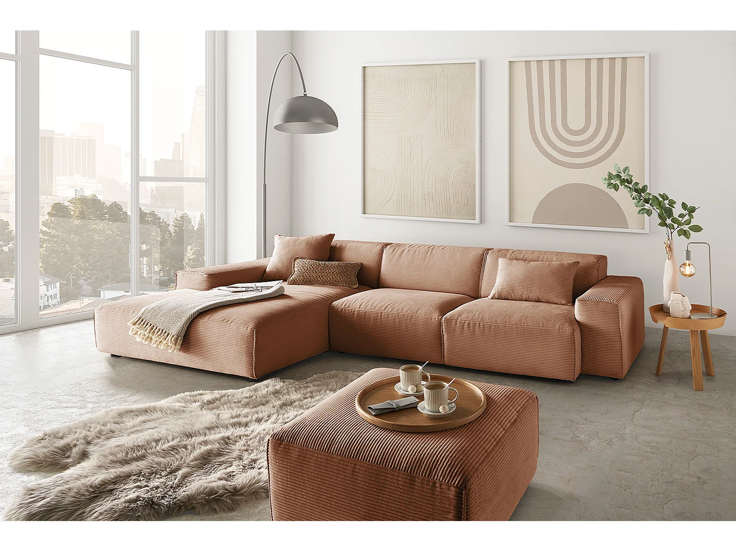 Ecksofa - Braun Cord - RANI