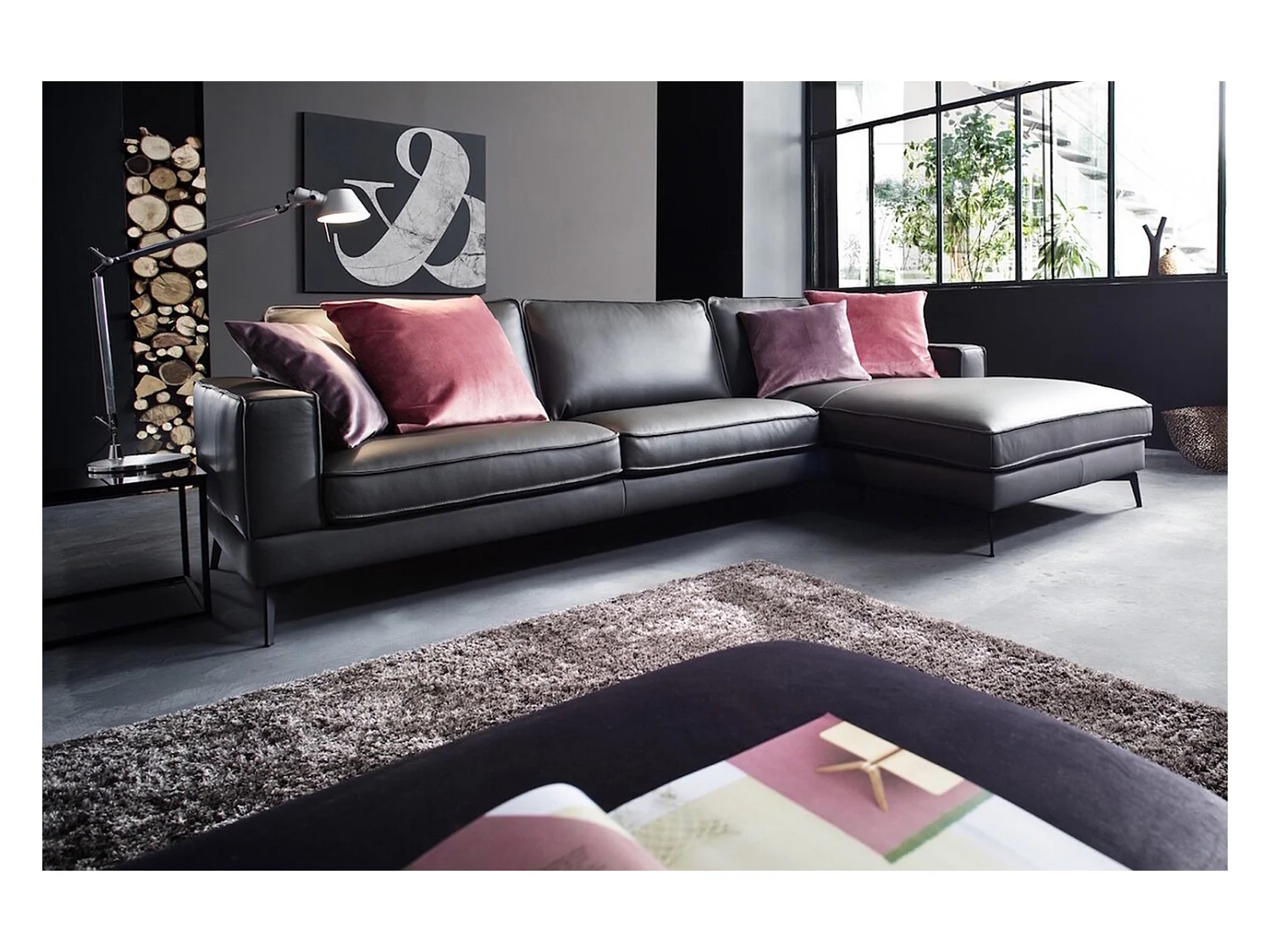 Canapé - anthracite cuir - LUGA