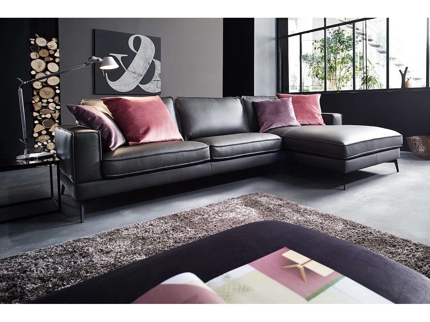 Canapé - anthracite cuir - LUGA