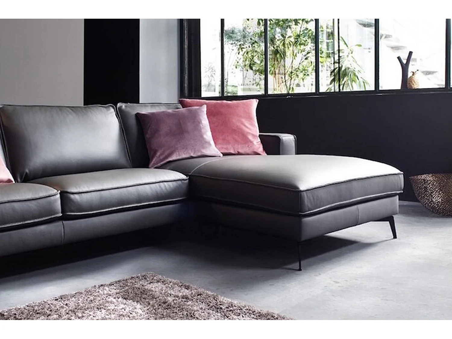 Canapé - anthracite cuir - LUGA