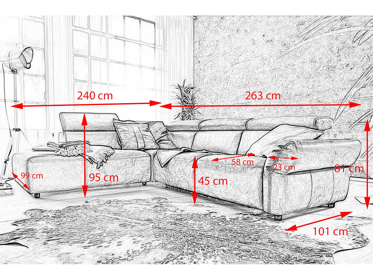 Ecksofa - Anthrazit Leder - RISO