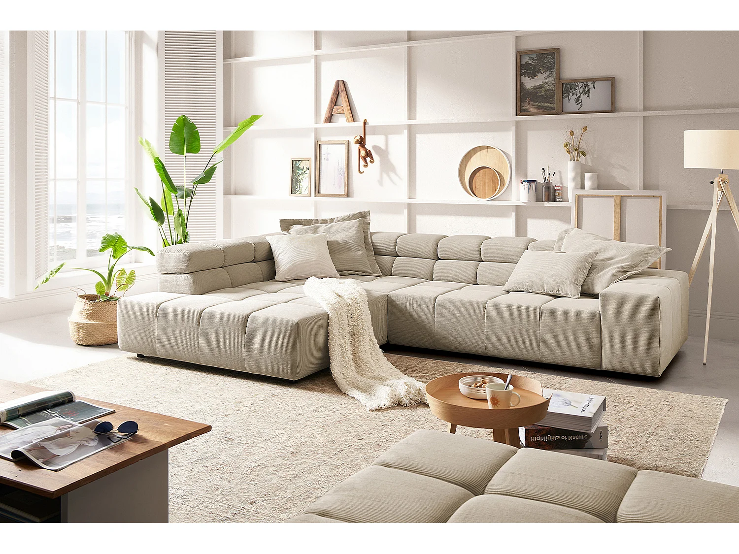 Ecksofa - Beige Cord - NEVADA