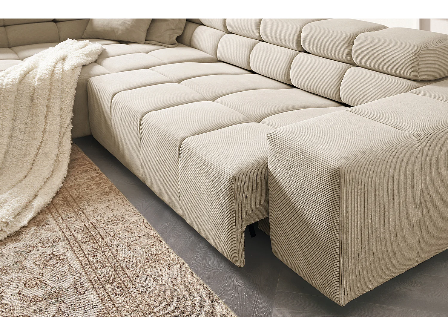 Ecksofa - Beige Cord - NEVADA