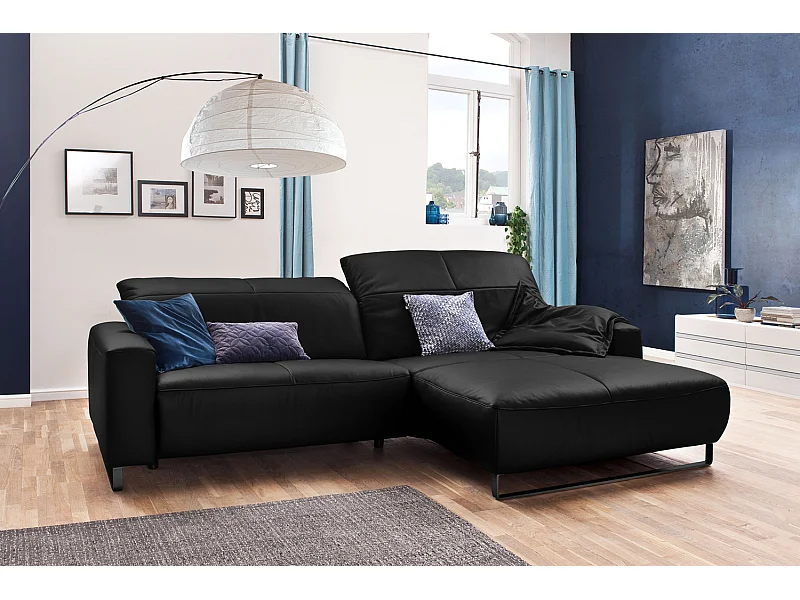 Ecksofa - Schwarz Leder - YORK