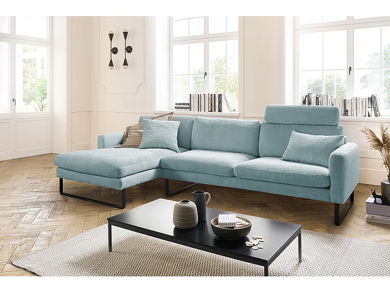 Ecksofa - Hellblau Cord - RICARDA