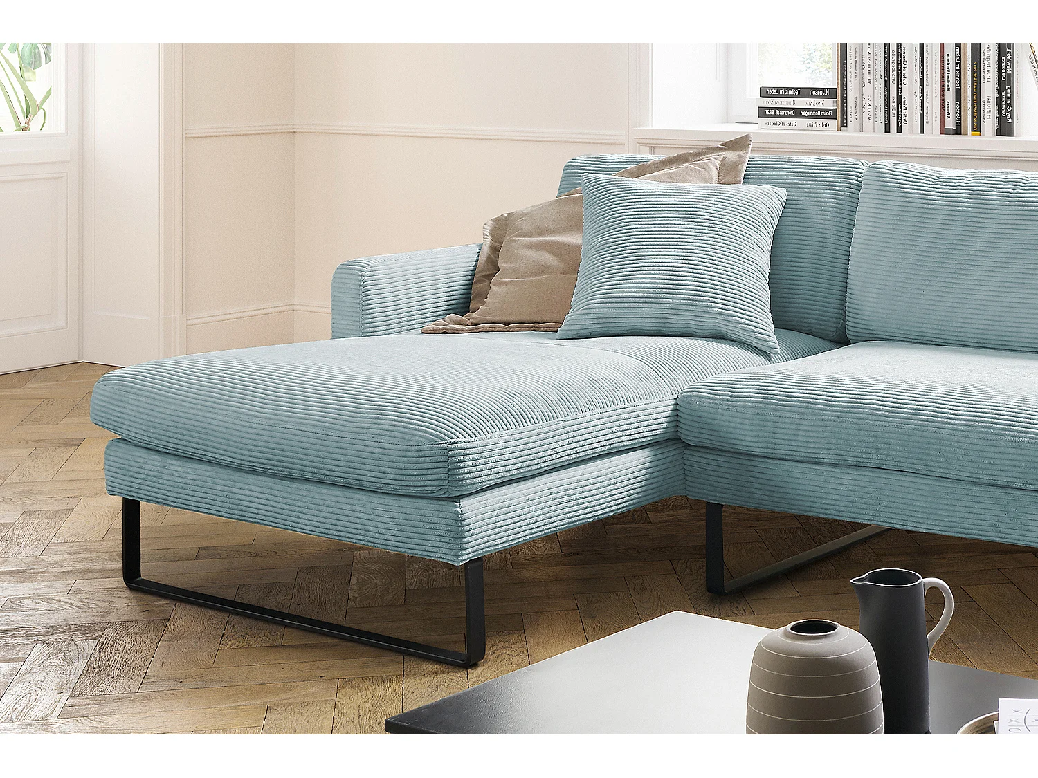 Ecksofa - Hellblau Cord - RICARDA