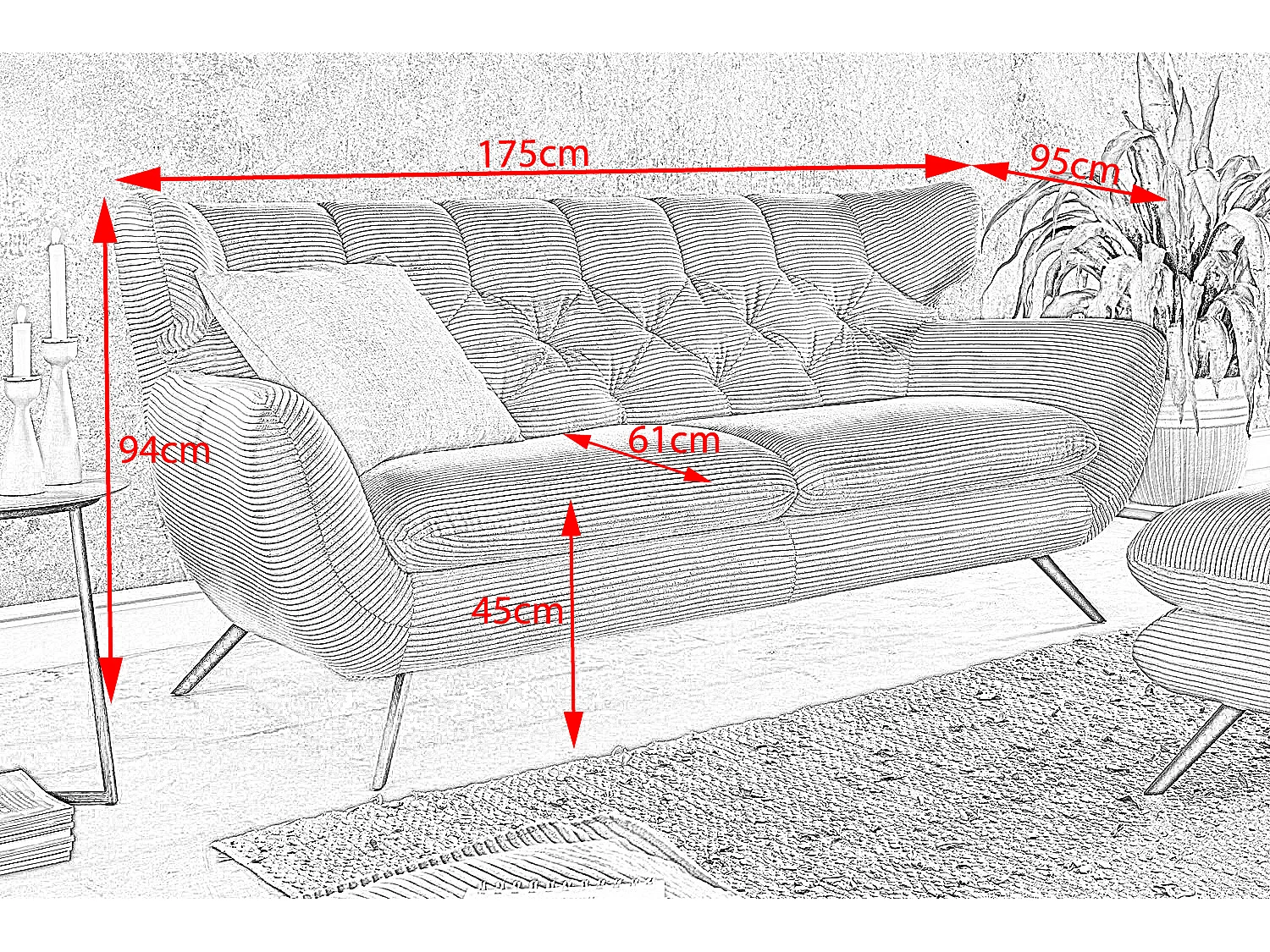 Sofa - Smaragdgrün Cord - CHARME