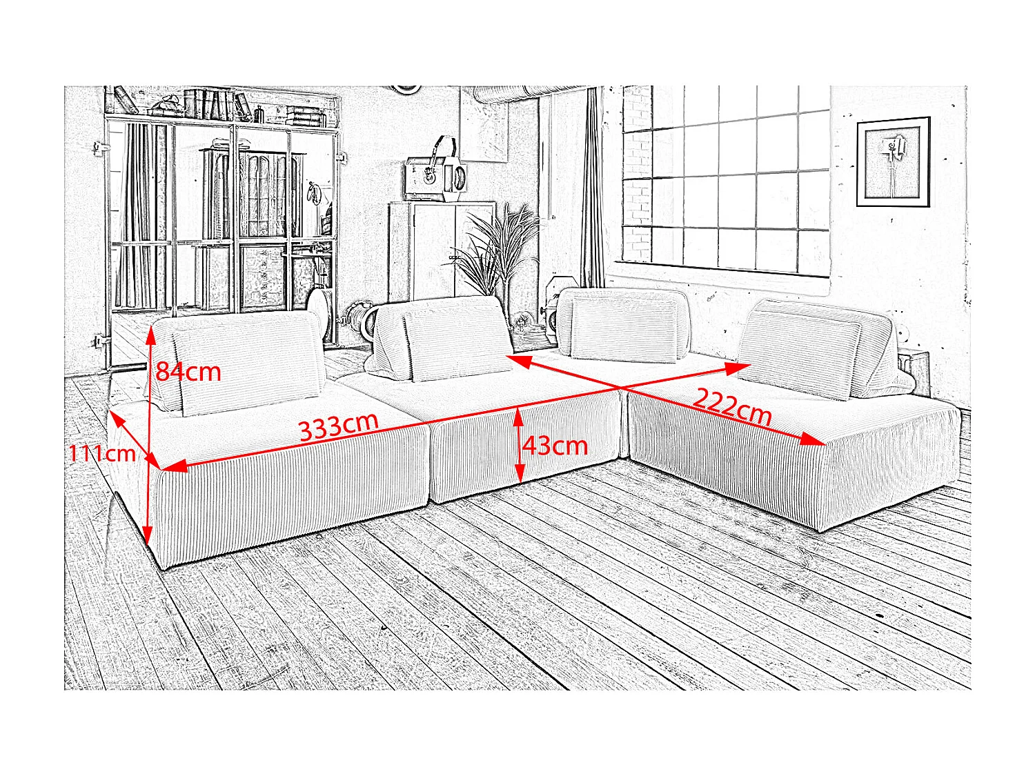 Modulsofa - Hellgrau Cord - WIOLO SOFT