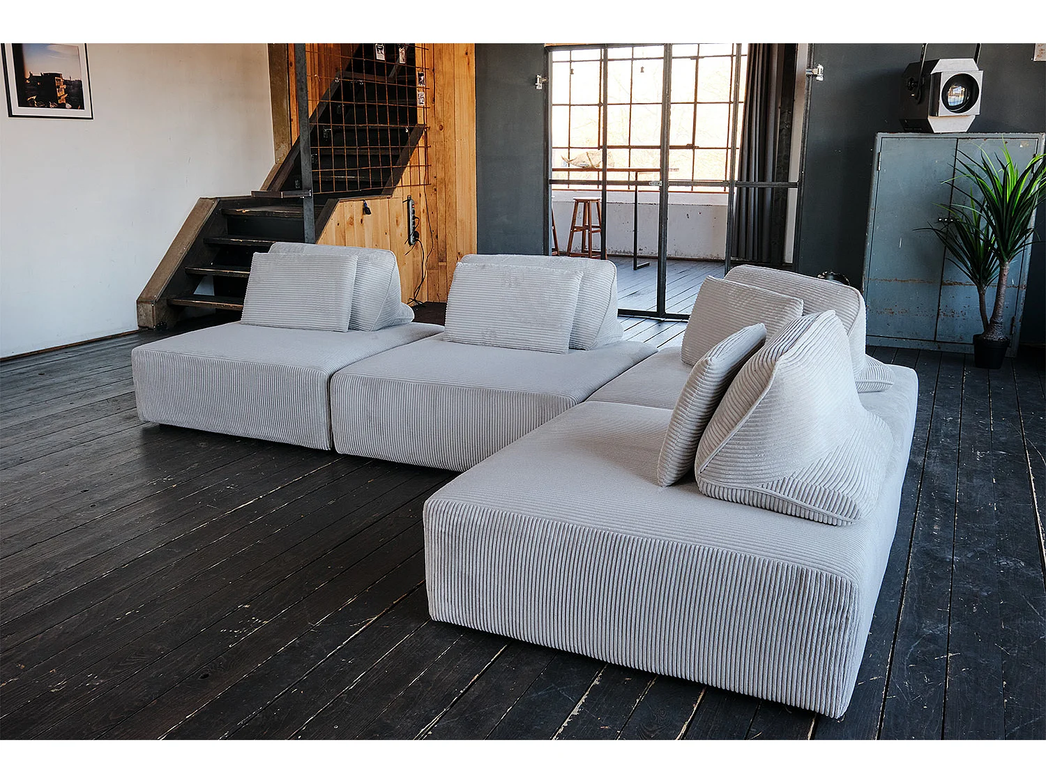 Canapé modulaire - gris clair Velours côtelé - WIOLO SOFT