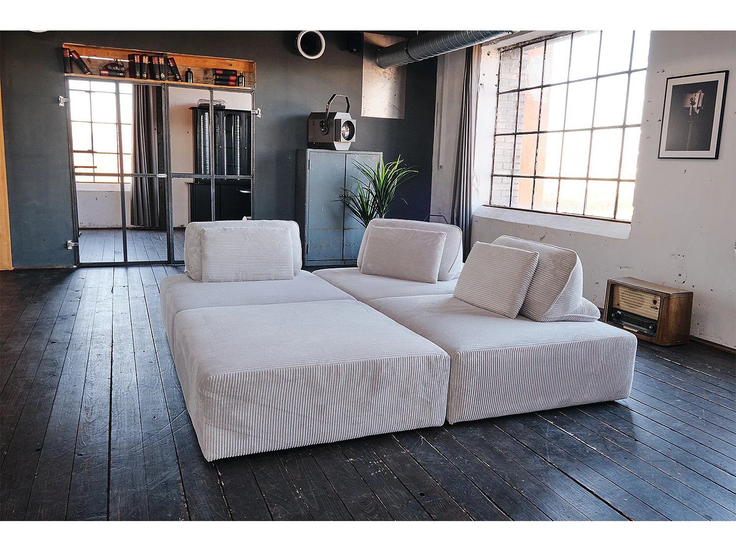 Canapé modulaire - gris clair Velours côtelé - WIOLO SOFT